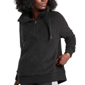 Athleta Talus Sherpa Half Zip Pullover Size XS Black 486996 Sweatshirt Fuzzy
